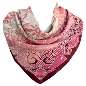 Lanvin Paris Silk Scarf – Pink & Burgundy Art Nouveau – 30” Square